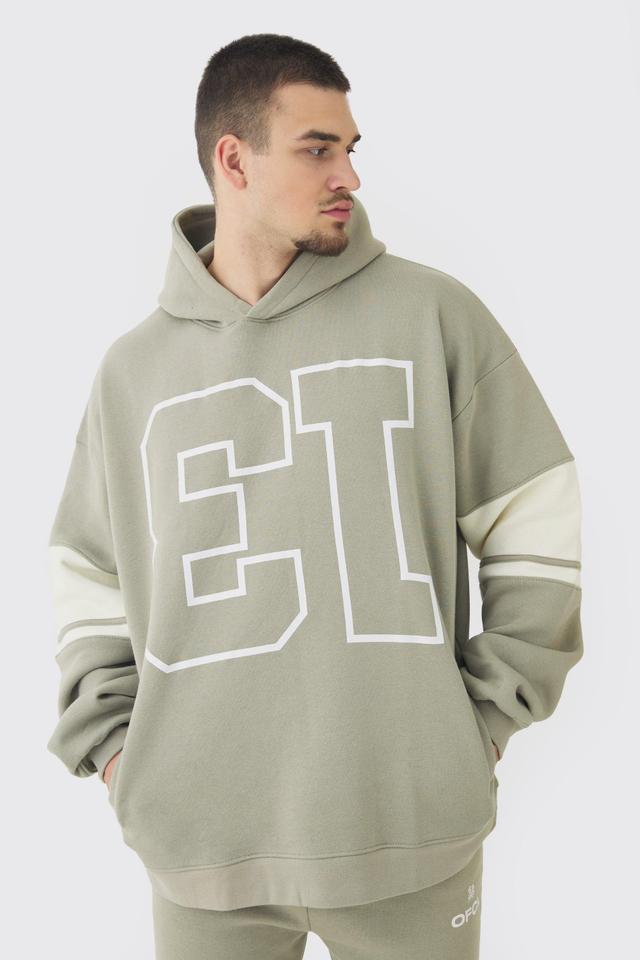 Tall Oversized OFCL Varsity Print Hoodie | boohooMAN USA Product Image