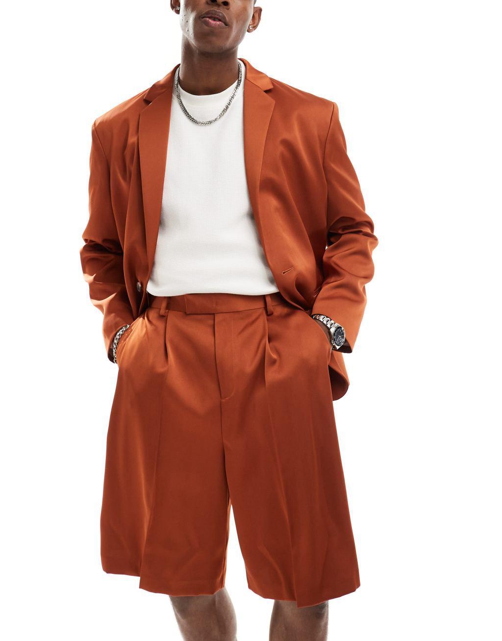 ASOS DESIGN pull on bermuda suit shorts in tobacco Product Image