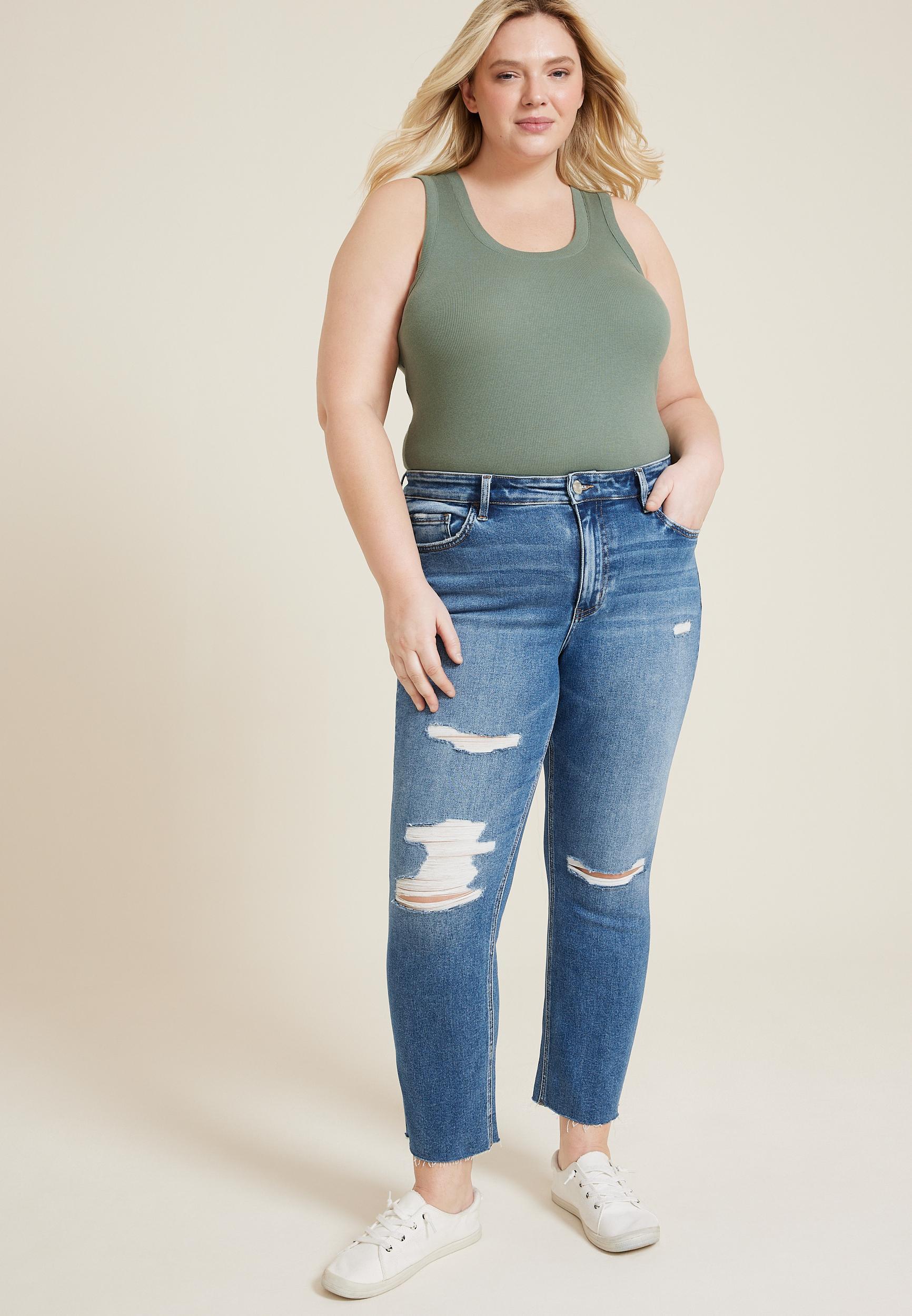 Vervet Plus Size Vervet Womens High Rise Ripped Straight Jeans Blue Size 24W - Maurices product image