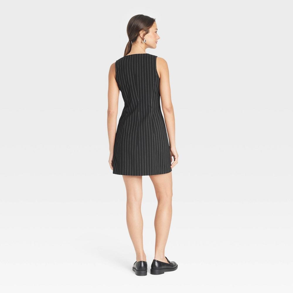 Women's Tailored Mini Vest Dress - A New Day™ Black Pinstripe M Product Image