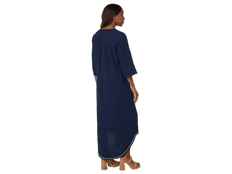 Lilla P 3/4 Sleeve Split-Neck Maxi Dress (Navy) Women's Clothing Product Image