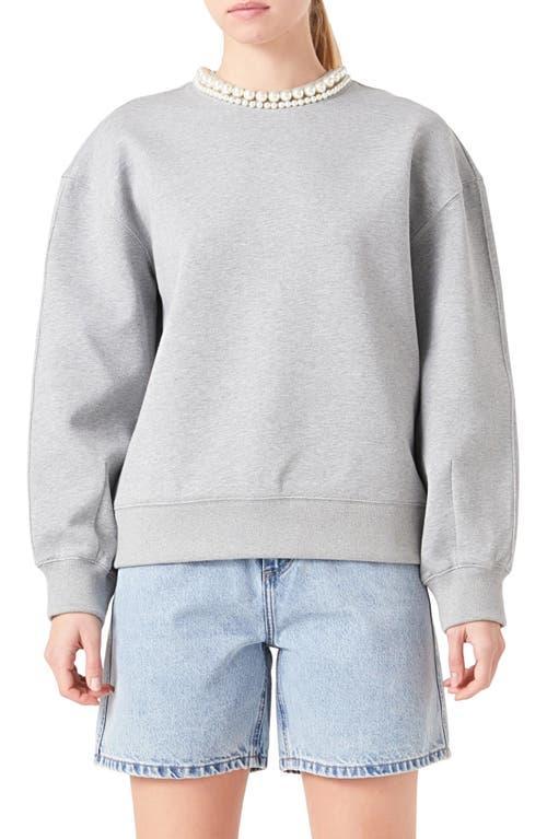 Grey Lab Imitation Pearl Embellished Crewneck Sweatshirt Product Image