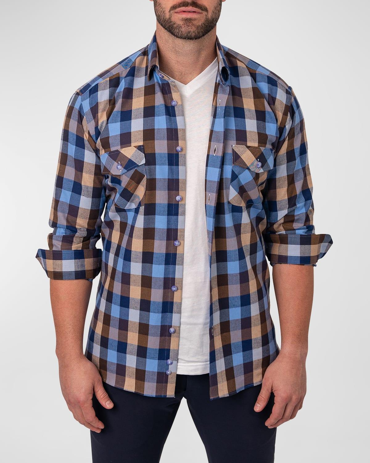 Maceoo Plaid Embroidered Cotton Flannel Button-Up Shirt Product Image