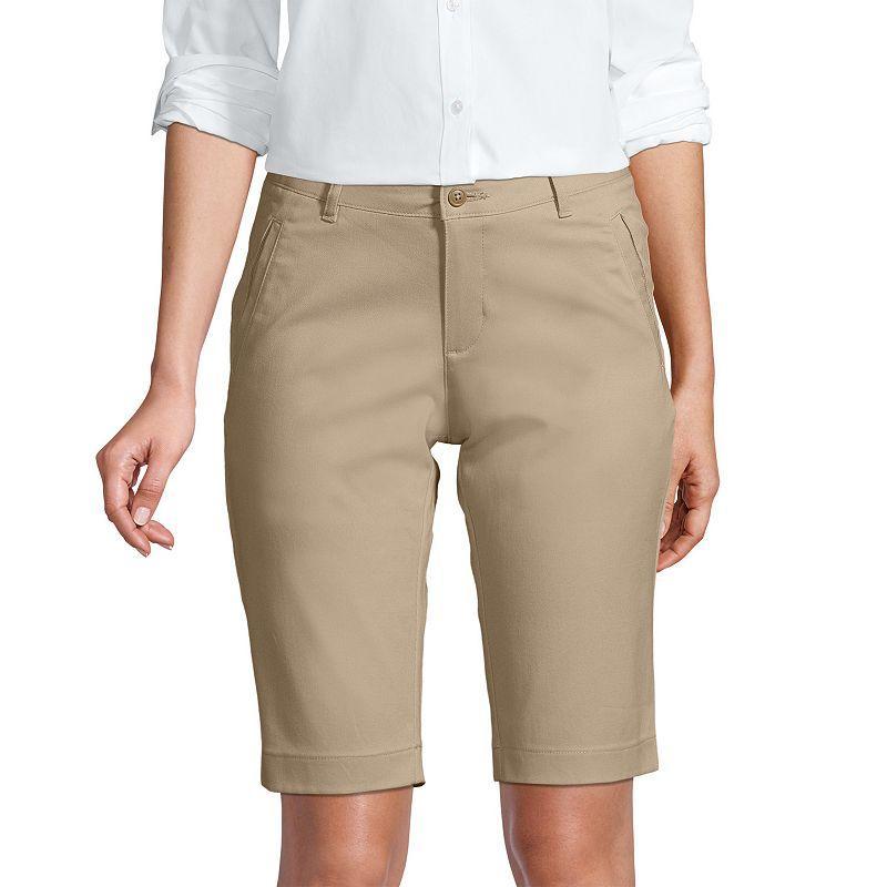 Womens Lands End Stretch Chino Bermuda Shorts Beig/Green Product Image