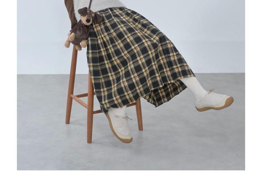 High Rise Plaid Pleated Midi A-Line Skirt (Various Designs) Product Image