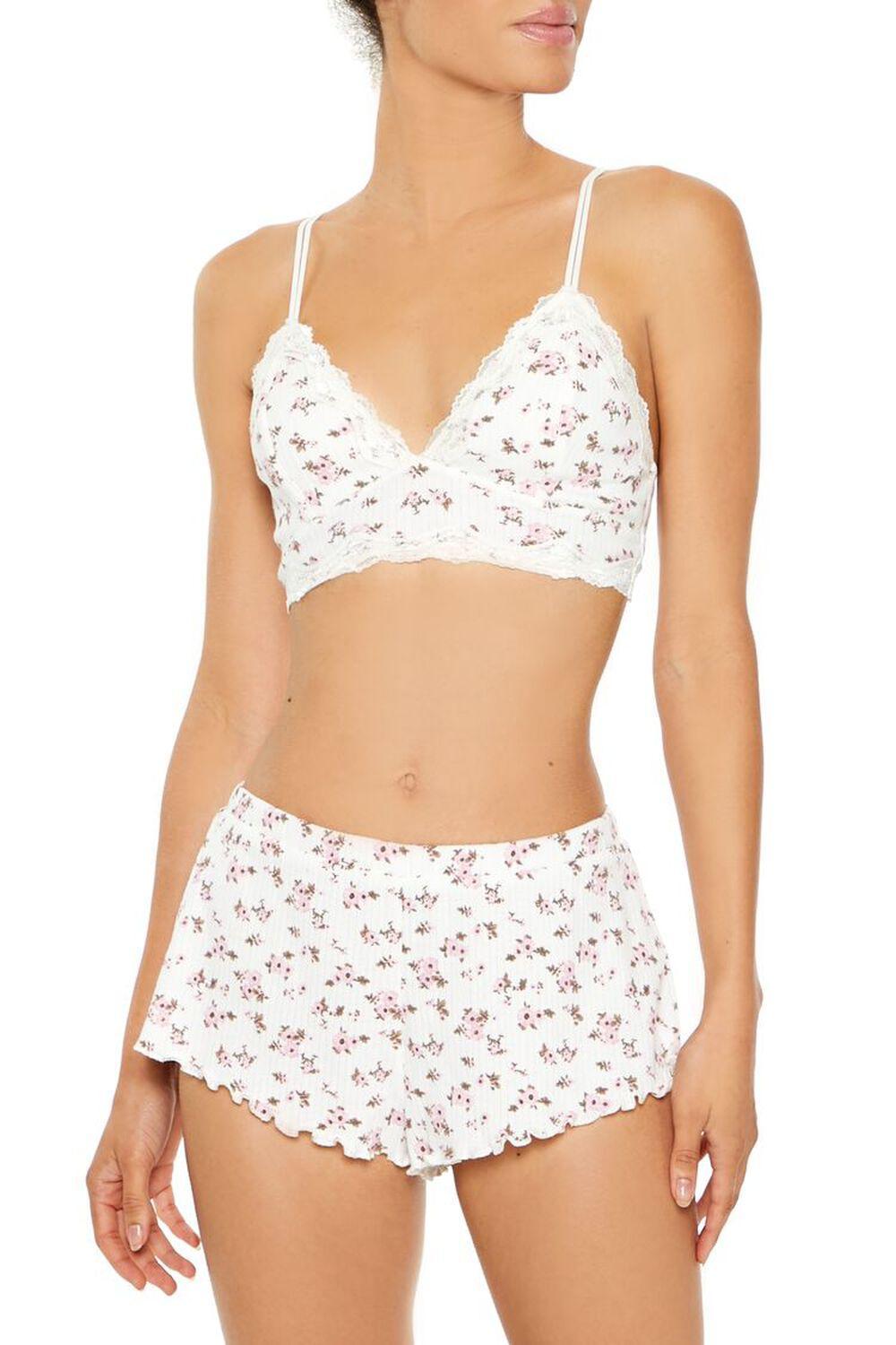 Lace-Trim Floral Longline Bralette | Forever 21 Product Image