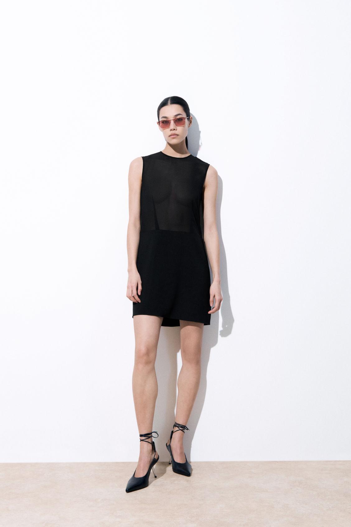 THE SHEER-PANEL SILK SHIFT DRESS Product Image