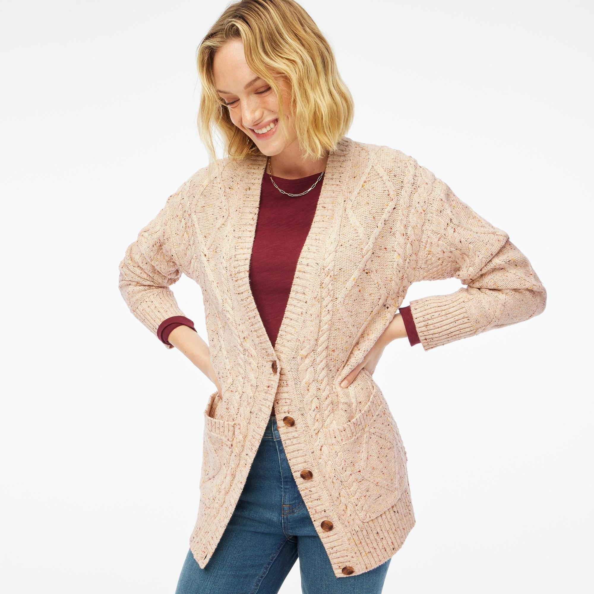 Donegal long cable-knit cardigan sweater Product Image