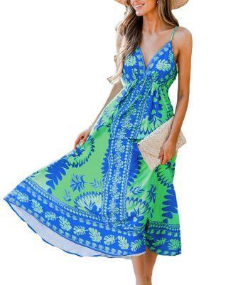 Women's Tropical Plunging Sleeveless Maxi Beach Dress Product Image