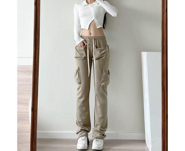 Drawstring Straight Leg Cotton Pants Product Image