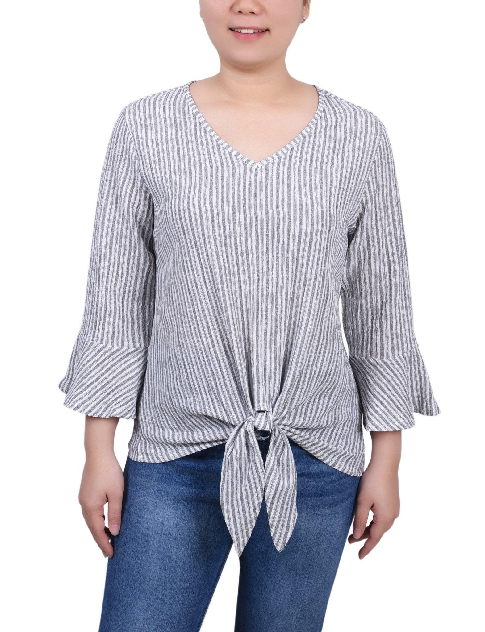 3/4 Bell Sleeve Textured Knit Top - Petite Product Image