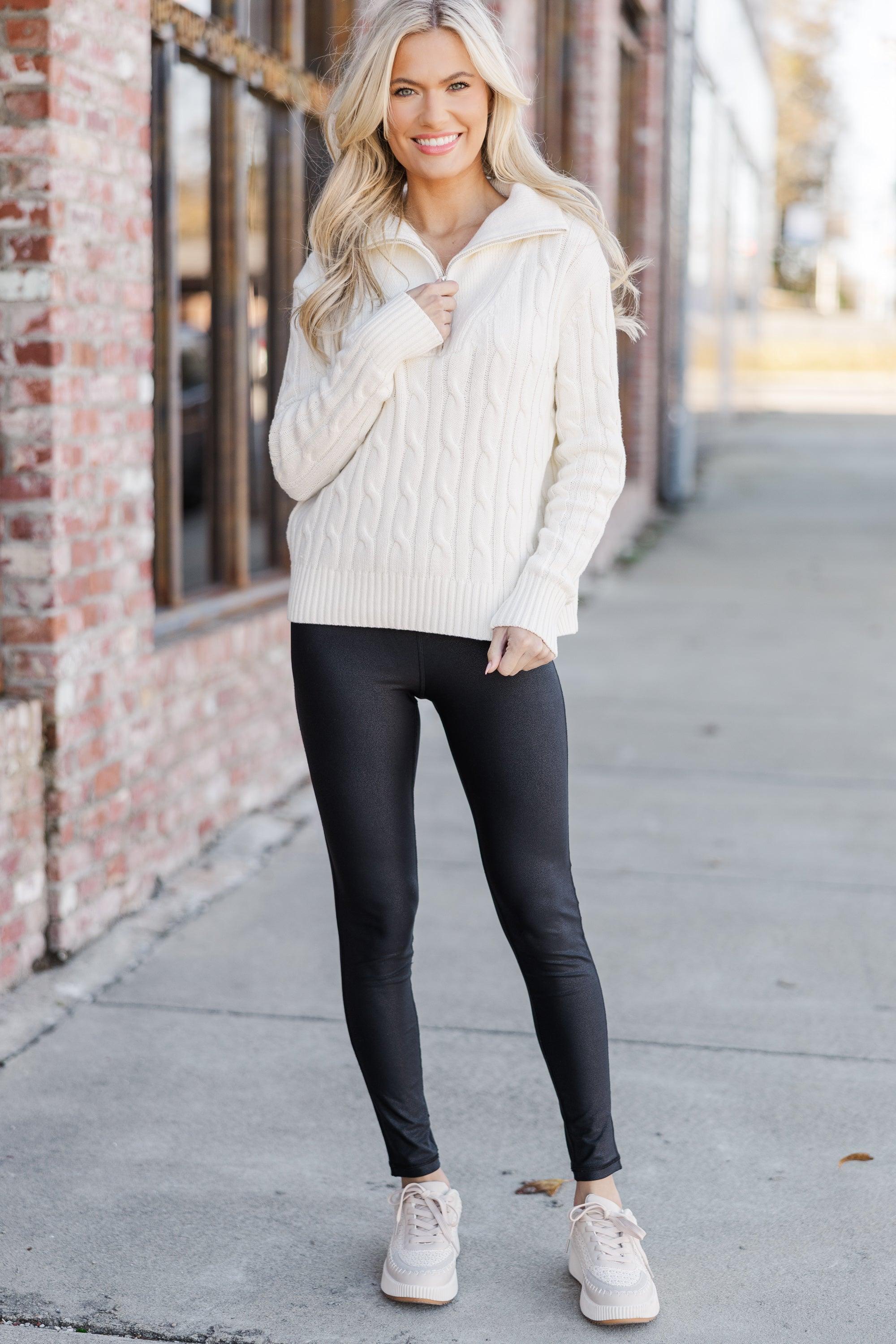 Hold On Tight Cream Quarter Zip Sweater Female Product Image