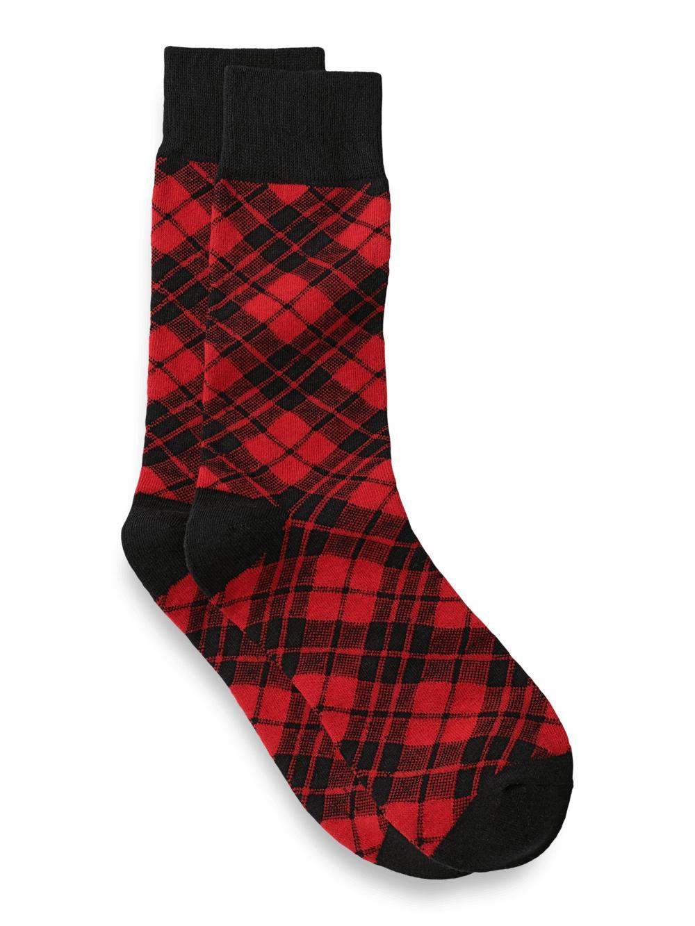 Plaid Cotton Blend Socks - Red/black Product Image