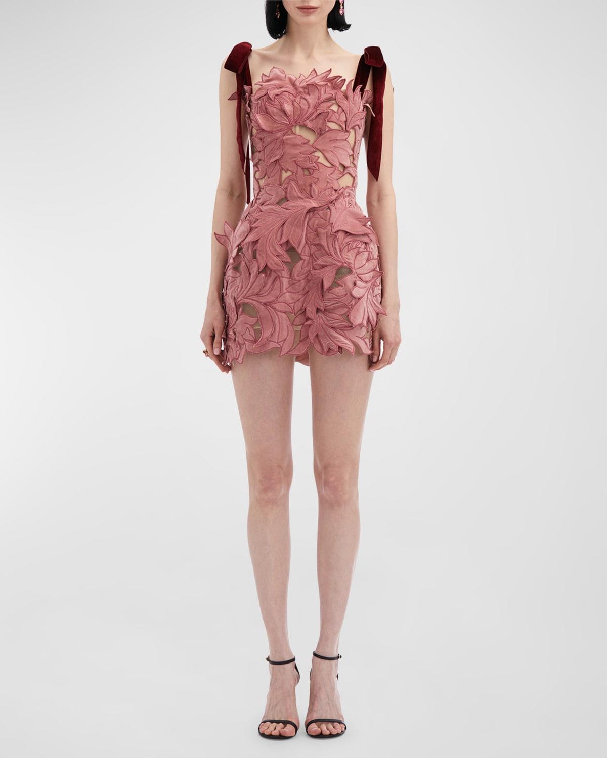 OSCAR DE LA RENTA Bow-detailed Guipure Mini Dress In Rouge Product Image