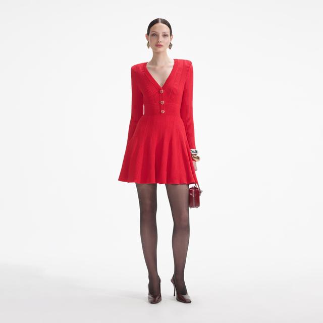 Red Pointelle Knit Mini Dress Product Image