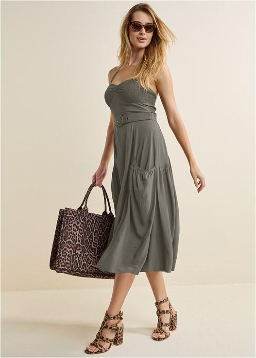 Belted Halter Midi Dress Product Image