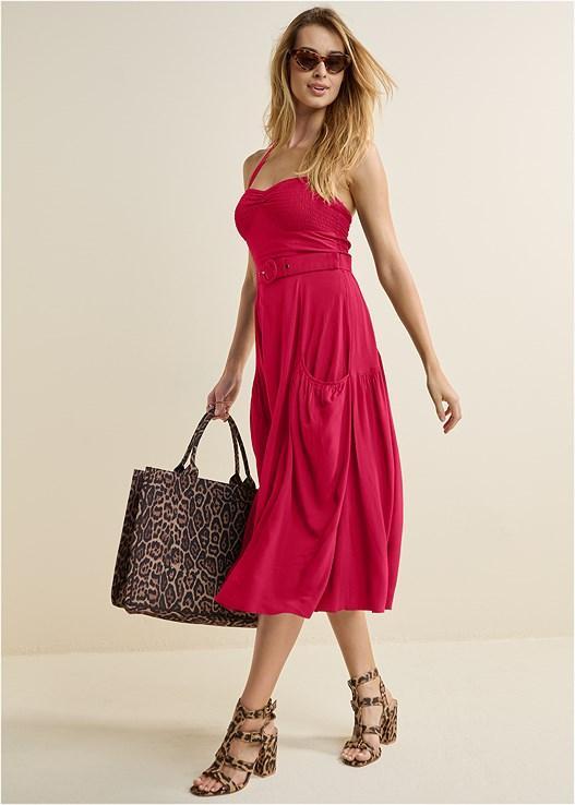 Belted Halter Midi Dress Product Image