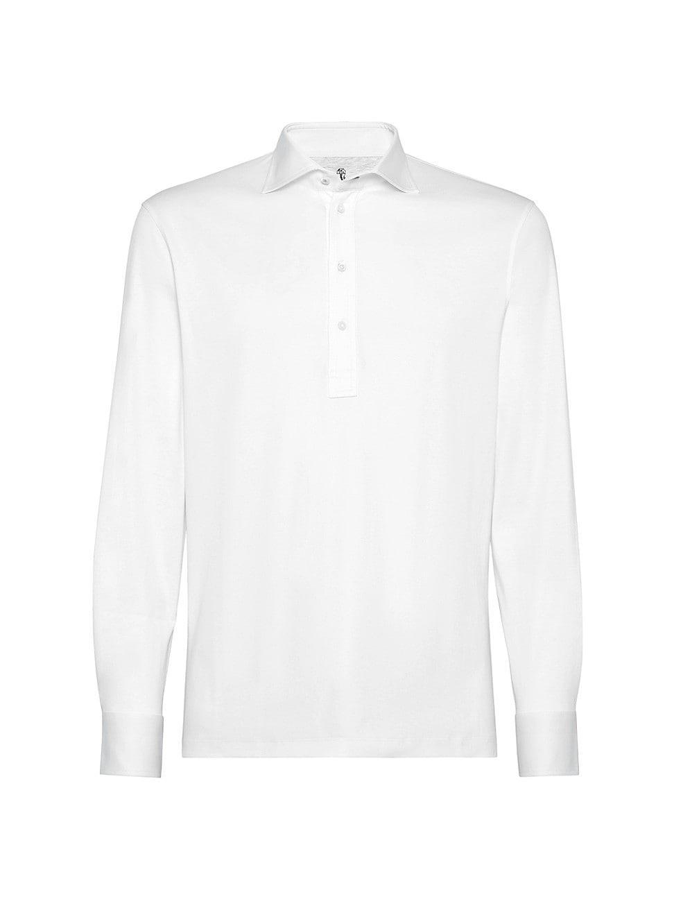 Mens Cotton Jersey Long Sleeve Polo with Shirt Style Collar Product Image