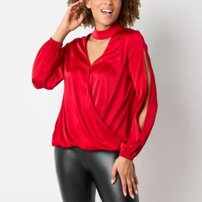 Bold Elements Womens V Neck Long Sleeve Satin Blouse Product Image