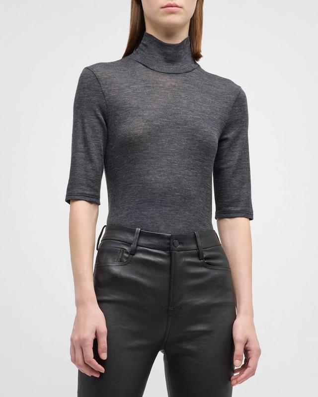 Merino Wool Elbow-Sleeve Turtleneck T-Shirt Product Image