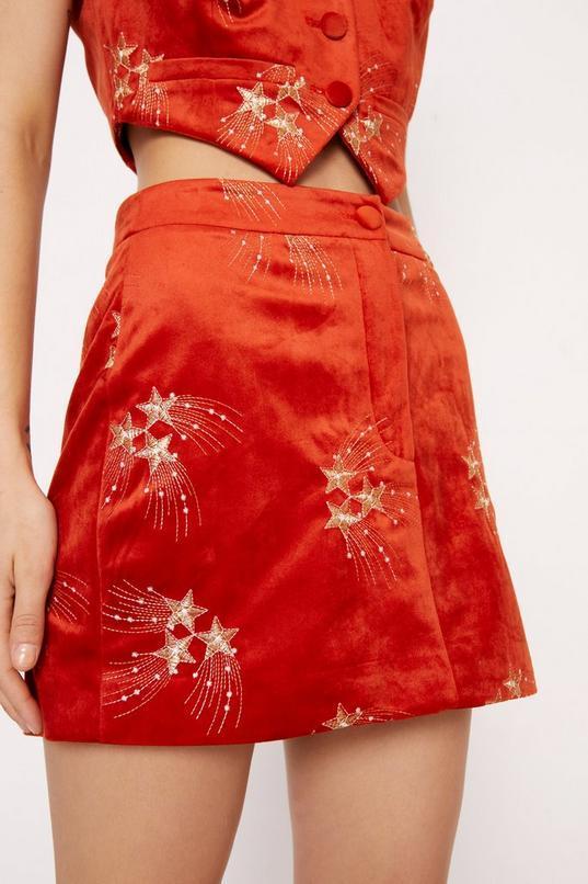 Premium Embroidered Velvet Mini Skirt Product Image