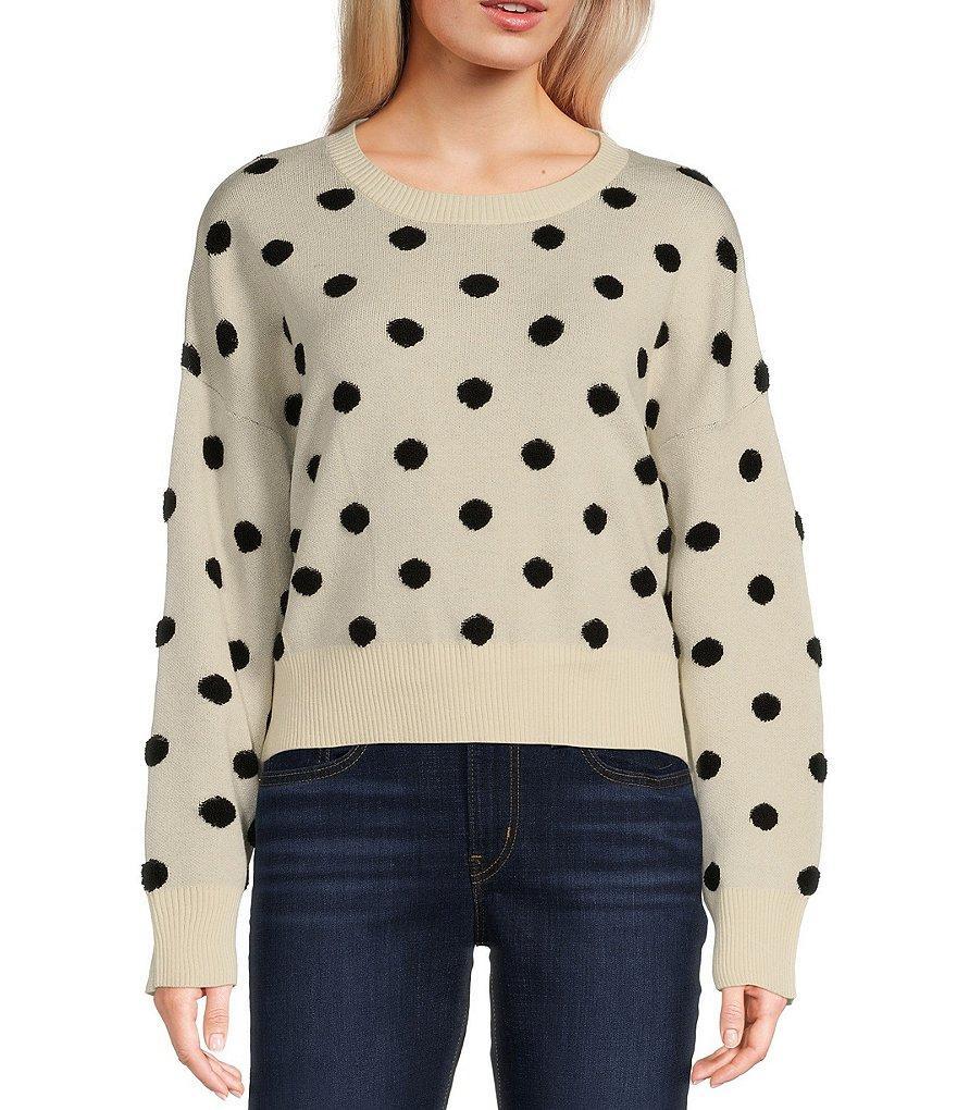 Originality Long Sleeve Drop Shoulder Boxy Pullover Polka Dot Sweater Product Image