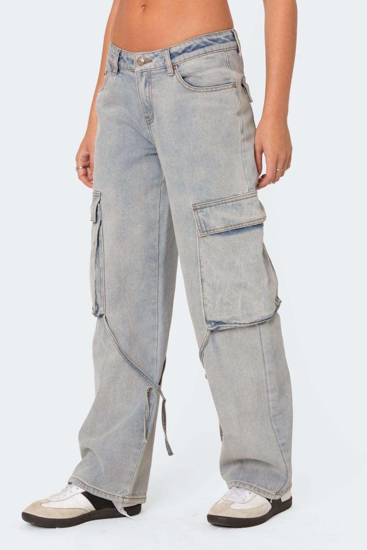 Via Low Rise Washed Denim Cargo Pants Product Image