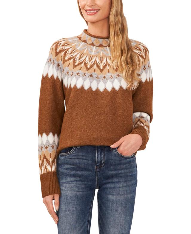 CeCe Womens Fair Isle Long Sleeve Mock Neck Sweater Product Image