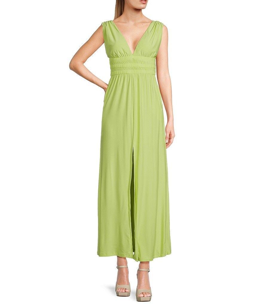 Stilletto's V-Neckline Sleeveless Smocked Waist Maxi Dress Product Image