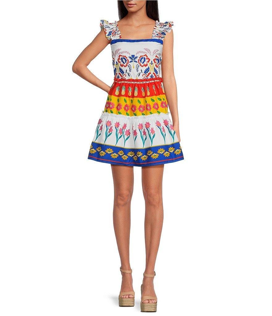 Sugarlips Mixed Print Square Neck Sleeveless Ruffle Tiered Dress Product Image