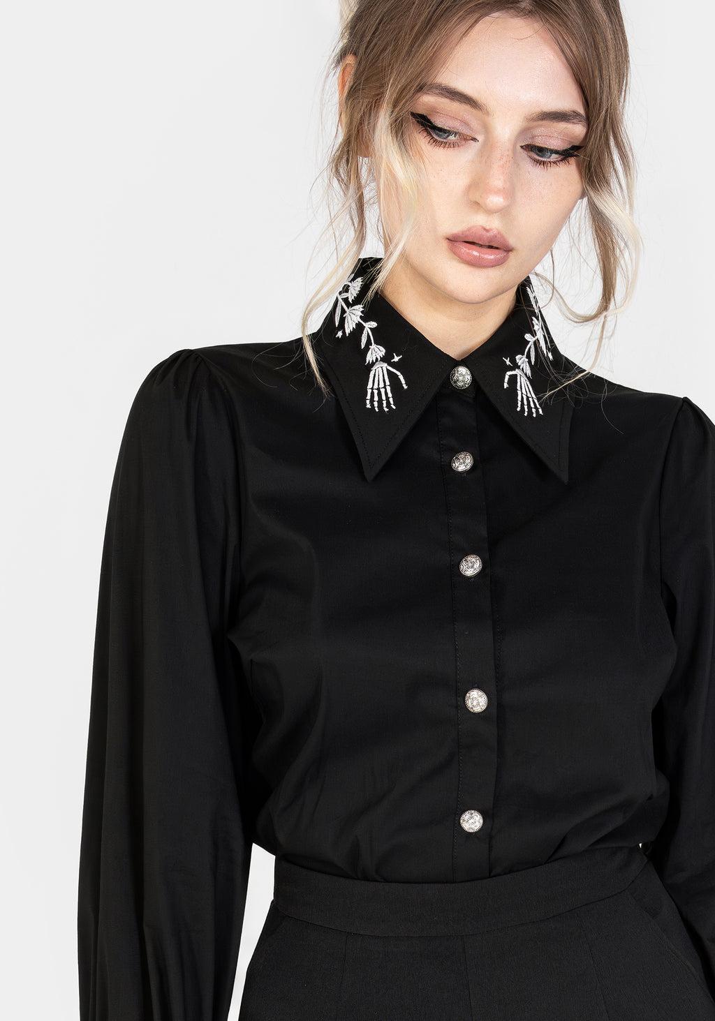 Tempora Embroidered Button Up Shirt - Black Product Image