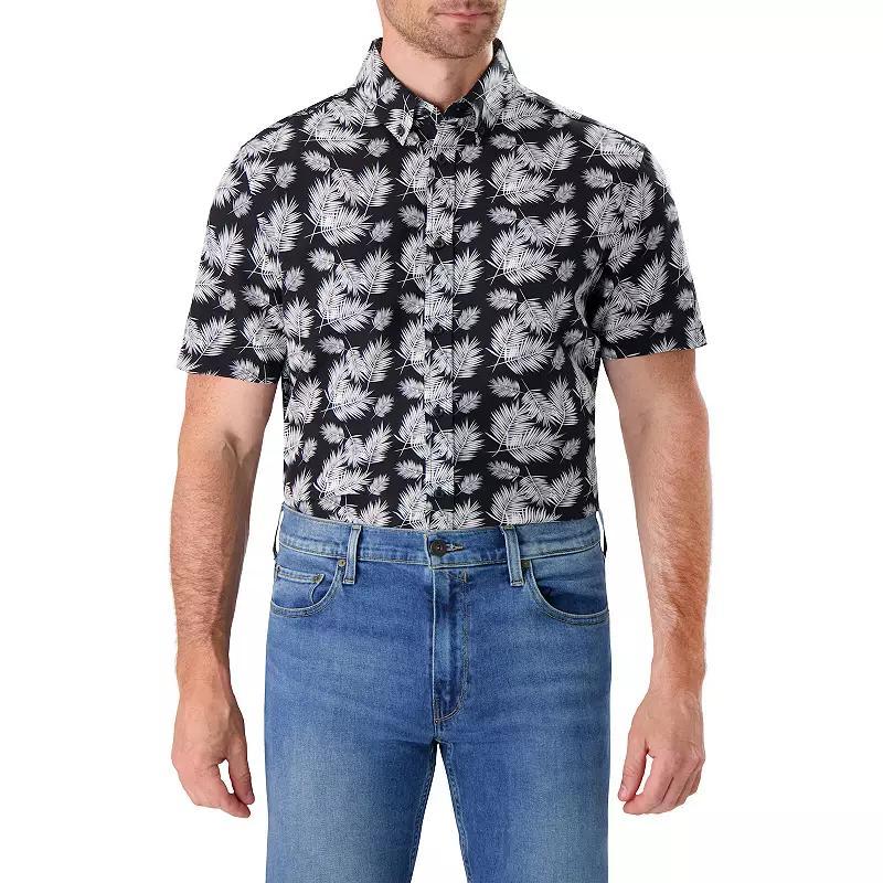 Mens Report Collection Short Sleeve Stretch Tropical Print Woven Button-Down Shirt Product Image