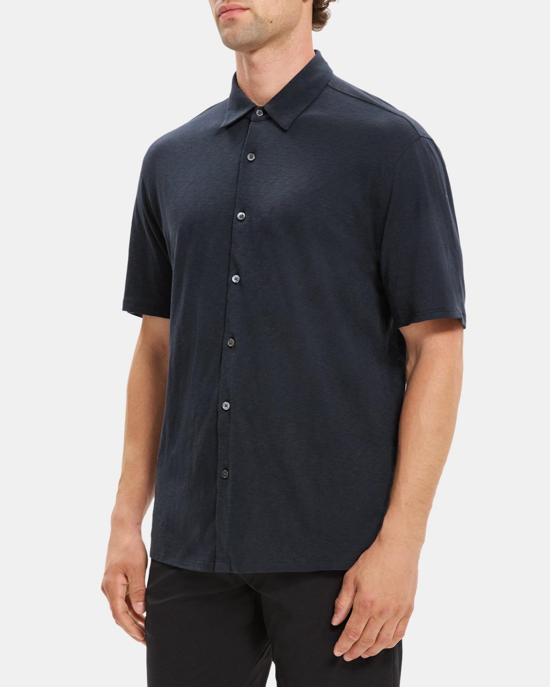 Standard-Fit Short-Sleeve Shirt in Slub Cotton Product Image