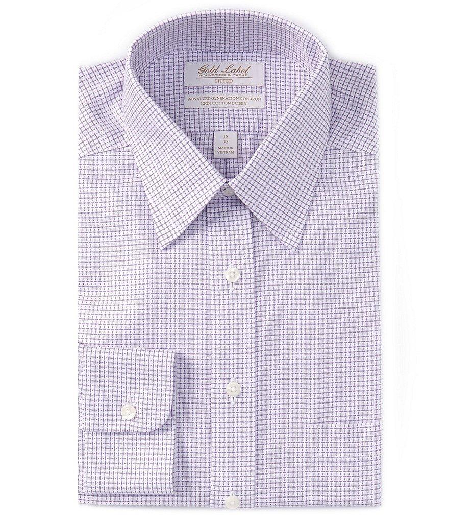 Gold Label Roundtree & Yorke Fitted Non-Iron Point Collar Grid Print Dobby Dress Shirt Product Image