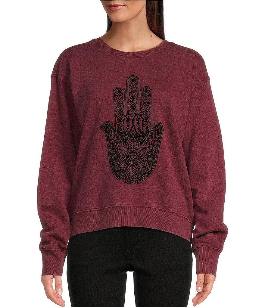 Lucky Brand Hamsa Knit Crew Neck Long Sleeve Pullover Sweatshirt Product Image