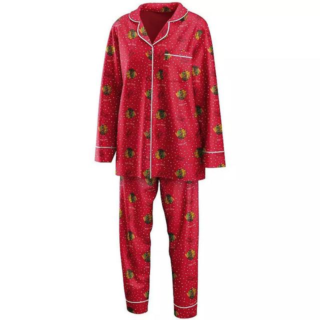 Womens WEAR by Erin Andrews Chicago Blackhawks Long Sleeve Button-Up Shirt & Pants Sleep Set Product Image