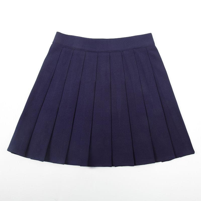 High Waist Plain Mini Pleated Skirt Product Image