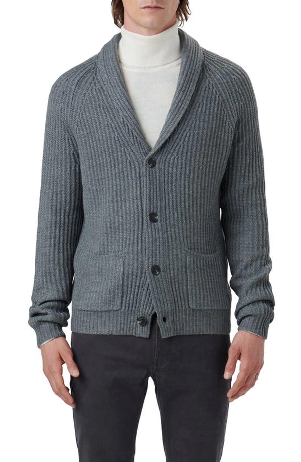 BUGATCHI Rib Wool Blend Cardigan Sweater In Cement Product Image