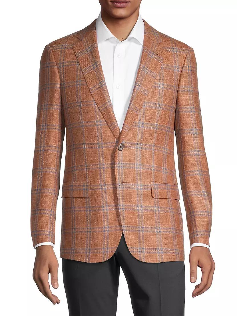 Textured Plaid Two-Button Wool Blazer Product Image