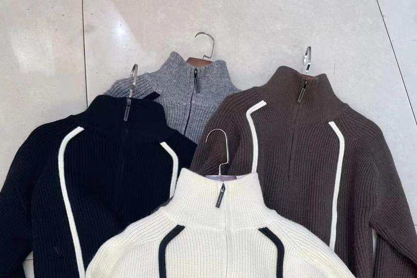 Turtleneck Two Tone Ribbed Half-Zip Sweater Product Image