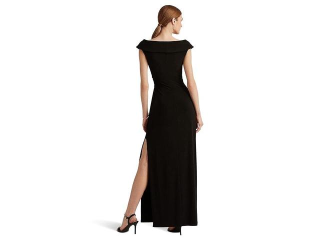 Lauren Ralph Lauren Fold Over Collar V-Neck Sleeveless Side Slit Gown Product Image