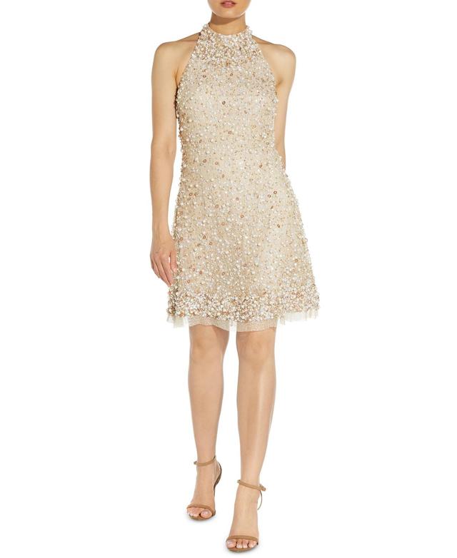 Aidan by Aidan Mattox Womens Beaded Halter Party Dress Product Image