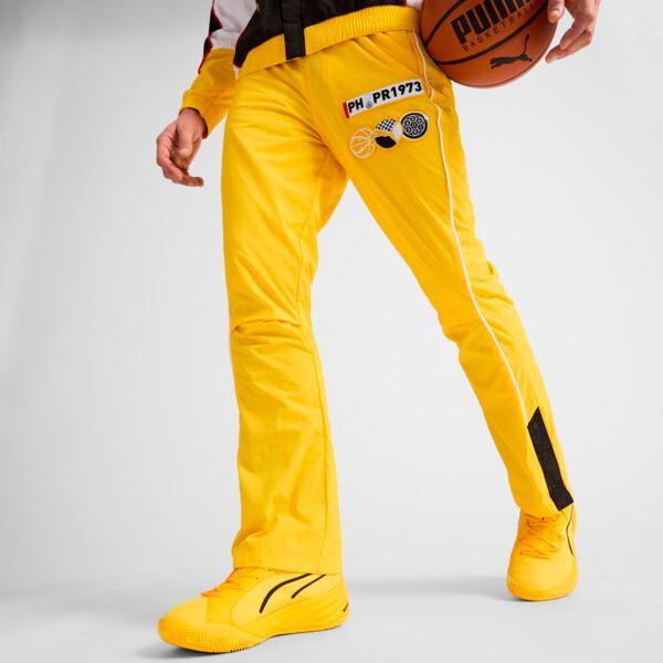 PUMA x PORSCHE Men's Basketball Woven Pants in Sport Yellow/Black Product Image