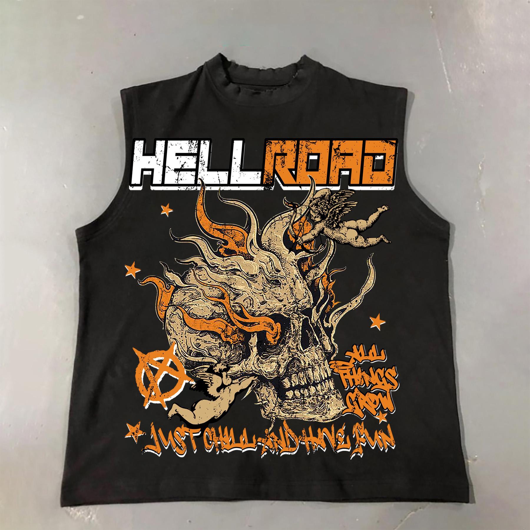 Hell Road Flame Skull Angel Print Cotton Tank Top Product Image