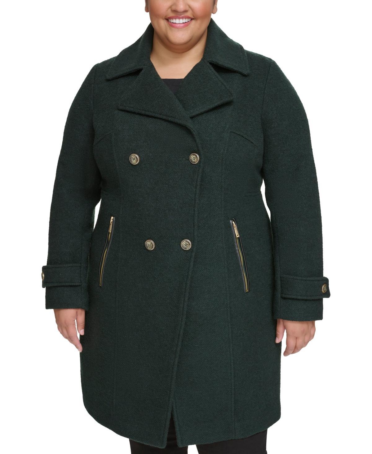 Guess Womens Plus Size Notched-Collar Double-Breasted Cutaway Coat Product Image