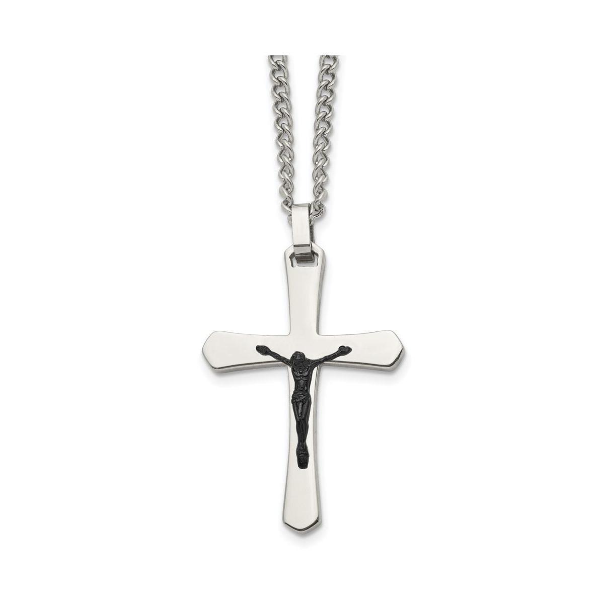 Chisel Polished Black Ip-plated Crucifix Pendant Curb Chain Necklace Product Image