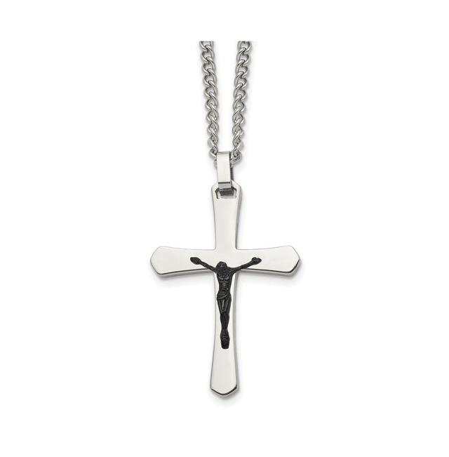 Chisel Polished Black Ip-plated Crucifix Pendant Curb Chain Necklace Product Image