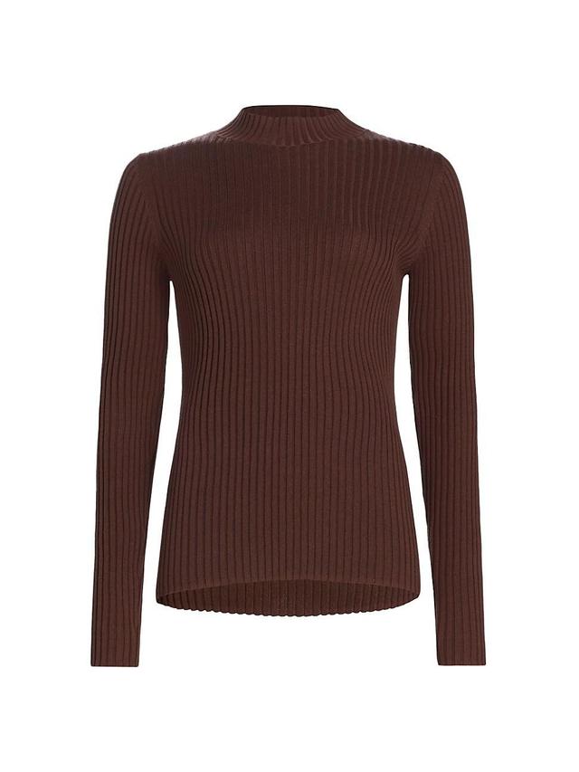 Womens Silk & Cotton Rib-Knit Mockneck Product Image