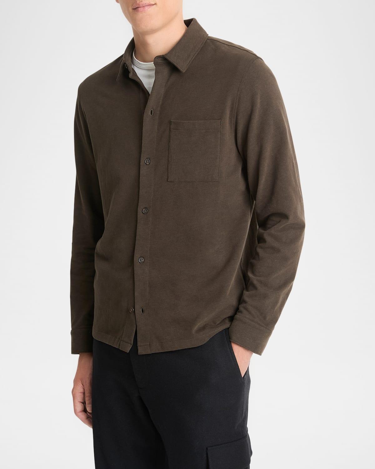 Men's Sueded Jersey Casual Button-Down Shirt Product Image