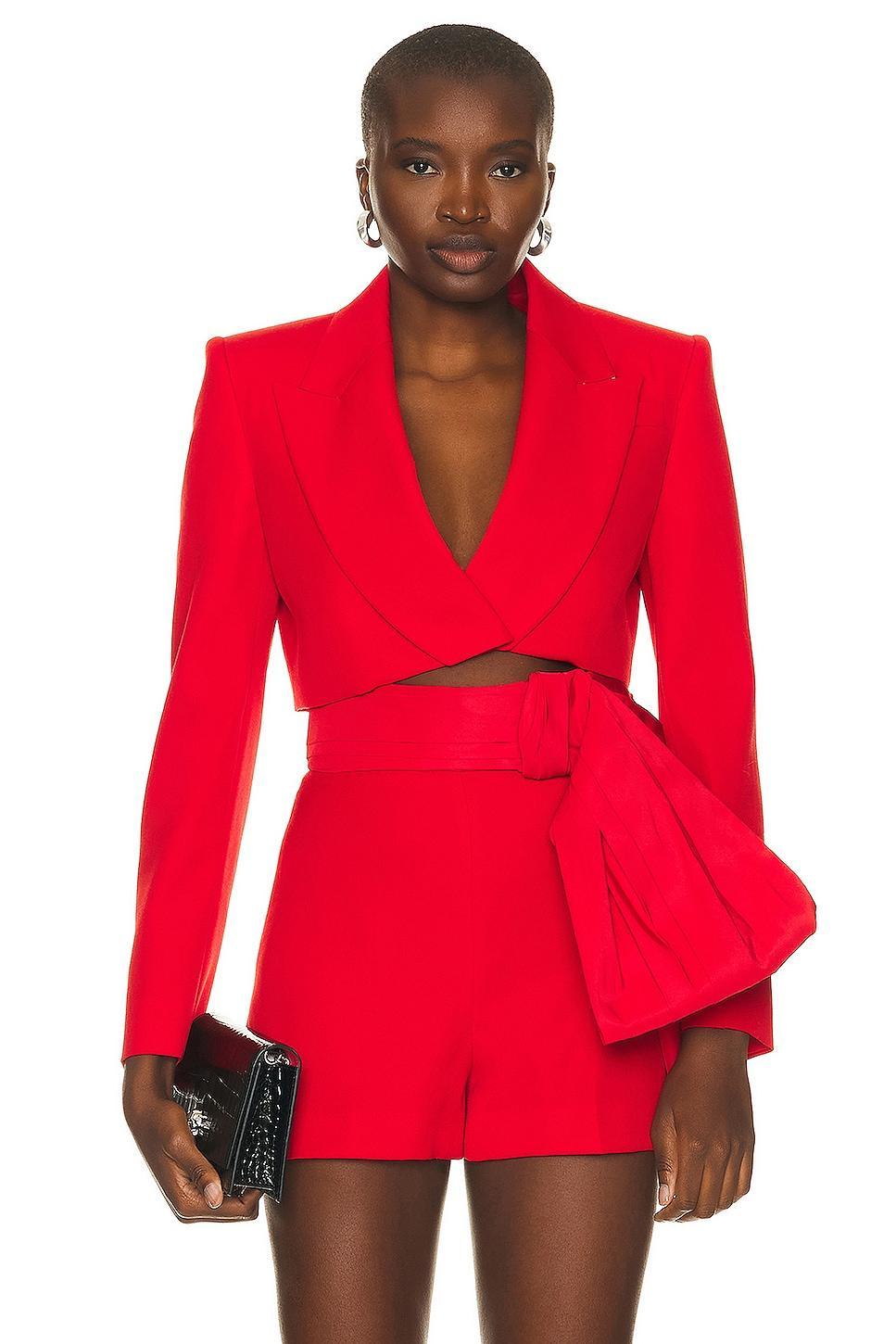 Alexander McQueen Cropped Jacket in Red Product Image